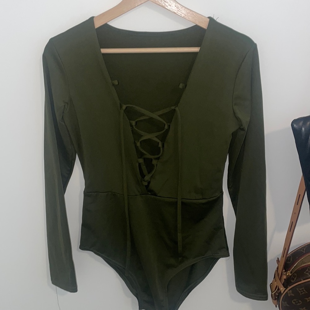 Dark Green Long-sleeve Bodysuit